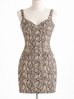 Zara Beige and Black Snakeskin Bodycon Mini Dress